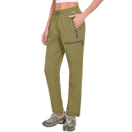 Mapamyumco Women’s Hiking Pants Lightweight Quick Dry, Stretch Cargo Pants for Travel, Zipper Pockets Elastic Waist Olive Heather XL