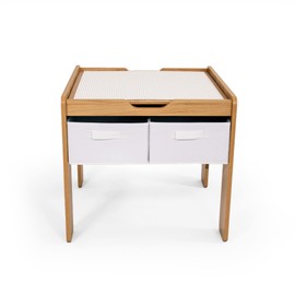 Humble Crew Toddler Activity Table with 4 Bins, White & Natural – Premium Wooden Play Table with Double-Sided Play Surface for Arts, Crafts, and Building Blocks – Kids Table with Storage for Playroom