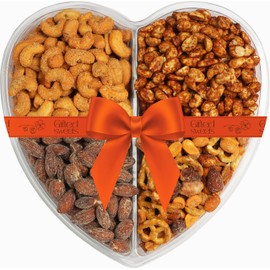 Heart Shaped (4 Assortments) Nuts Gift Tray - Variety of Sweet & Freshley Roasted, Flavored And Salted Gourmet Nuts - Large Nuts Gift Basket - Healthy Nuts Gift , Anniversary, Birthday, Thank You, Sympathy Gift, Get Well