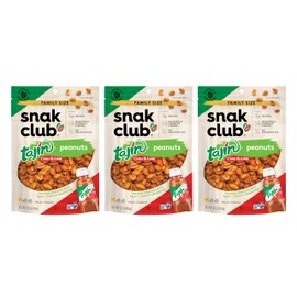 Snak Club Tajin Peanuts, Roasted Nuts with Chili and Lime Seasoning, Mild, Gluten-Free, Kosher Snacks, No Artificial Colors or Flavors, Low Cholesterol, 12 oz Resealable Bags, 3 Pack