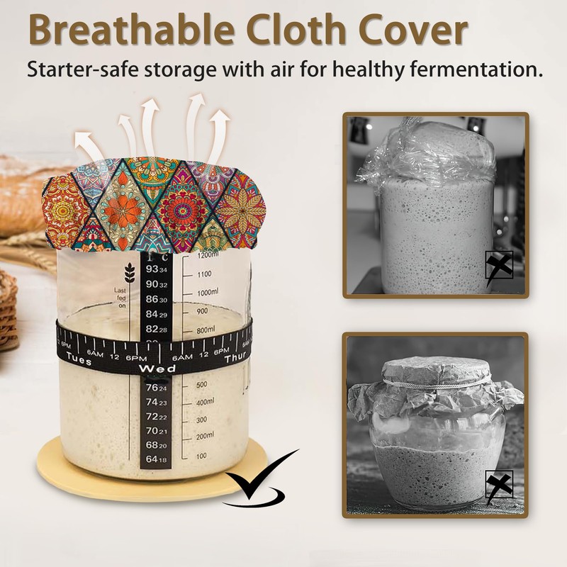 5-Pack Cloth Covers for Sourdough Starter Jars, Vintage Boho Mandala