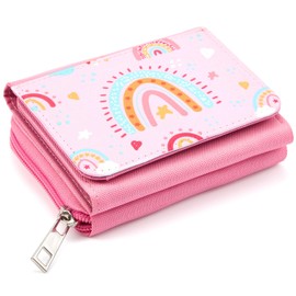 Xuniea Children's Wallet for Girls Boys Tri-Fold Wallet with Zip Wallet as a Gift for Kids Teenagers School, pink, Standard size, Rainbow