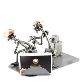 Steelman24 I Nuts and bolts sculpture Tattoist With Business Card Holder With Personal Engraving I Handmade metal ornaments I