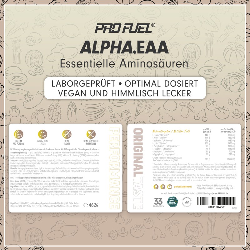 ProFuel Alpha EAA Pulver 2x462g CITRUS-INGWER - unglaublich leckeres EAA