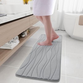 Buganda Memory Foam Bathroom Rug Mat 47x17, Extra Soft and Absorbent Bath Mats, Non-Slip and Machine Washable Bath Rugs for Bathroom Floor,Tub and Shower, Grey