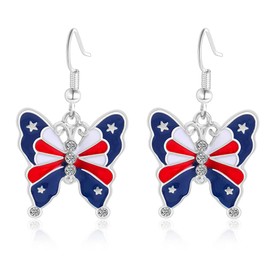 Patriotic Red White Blue American USA Flag Earrings,Flip Flop Sandal Butterfly Diamond Dangle Drop Earring，4th of July Independence Day Jewelry(butterfly)