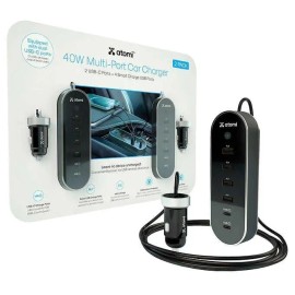 Atomi 40W Multi Port Device Car Charger 2Pk Charge 6 Devices at Once Fast 3Ft