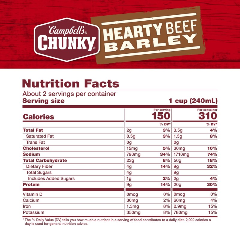 Campbell’s Chunky Soup, Hearty Beef and Barley Soup, 18.8 Oz