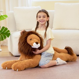 Tezituor 43.3inch Giant Lion Stuffed Animals, Realistic Large Stuffed Lion Plush Toy for Boys Girls, Hugging Soft Lion Plushi Body Pillow Birthday Decor for Adult