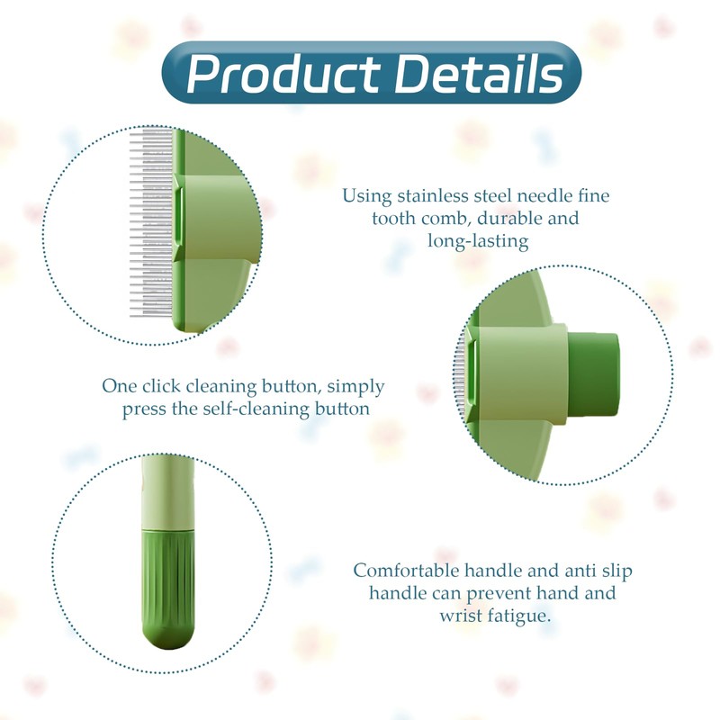 2Pcs Pet Depilatory Comb, Flea Comb with Release Button, for