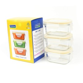 GLASSLOCK 6pcs Set Yum Yum Eco Friendly Airtight Spill Proof Baby Meal Food Storage Container Rectangular 150ml, Safely Freeze Your Homemade Baby Food