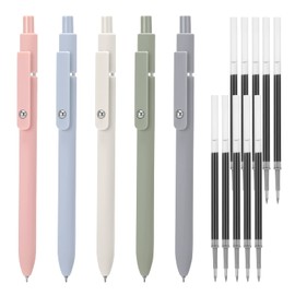 Dacitiery Pack of 5 Gel Pens with 10 Additional Refills, 0.5 mm Retractable Gel Pen, Fine Tip, Quick Drying Ink, for School, Office, Home, Black