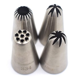 Tumtanm #2F #108E #234#D66 Large Piping Nozzles, 4 Pieces Stainless Steel Seamless Icing Piping Tips Set for Cupcakes and Baking, Silver