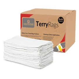 GOLD TEXTILES Black Shop Towels Cotton - 24 Pcs 16x27 Inches Shop Rags in a Box - Valuable Cleaning Rags Terry Towel for Industries, Automobiles and Commercial Uses