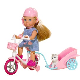 Simba Evi Love Bike Tour 105730783 Toy Doll with Bicycle, Trailer and Cute Dog, 12 cm, from 3 Years