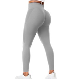 VOYJOY Athletic Workout Scrunch Leggings for Women High Waist Seamless Gym Pants Tummy Control Amplify Tights Light Grey L