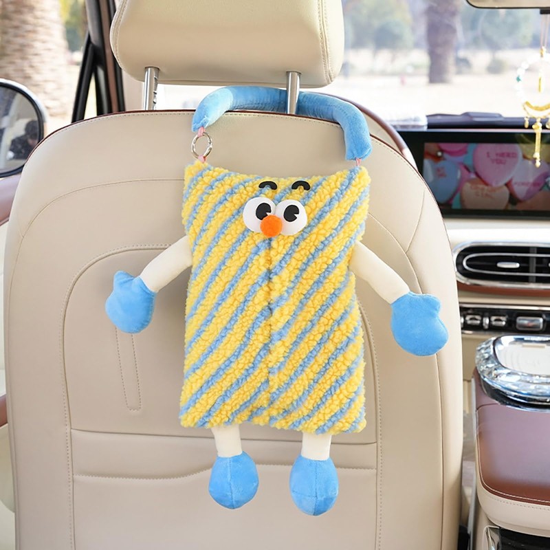 AIMALL Cute Monster Stripe Plaid Car Tissue Holder, Plush Backseat