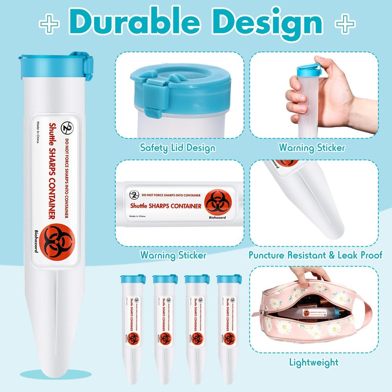 Colingmill 4 Count Single Use Travel Sharps Containers Transportable Small