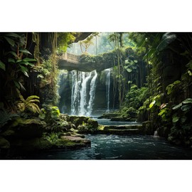 Waterfall Aquarium Background Nature Hidden Treasures Terrarium Backdrop Tropical Plants Stream Stone Bridge Fish Tank Background Reptile Habitat Backdrop Tank Wallpaper Poster Vinyl 24x12in