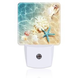 sndheke Starfish Seashells and Coral Night Light, Summer Beach Sea Water Marine Life Dusk to Dawn Plug in, 0.5w Energy Saving Sleep Friendly Night Light for Kids Boys Girls Home Decor