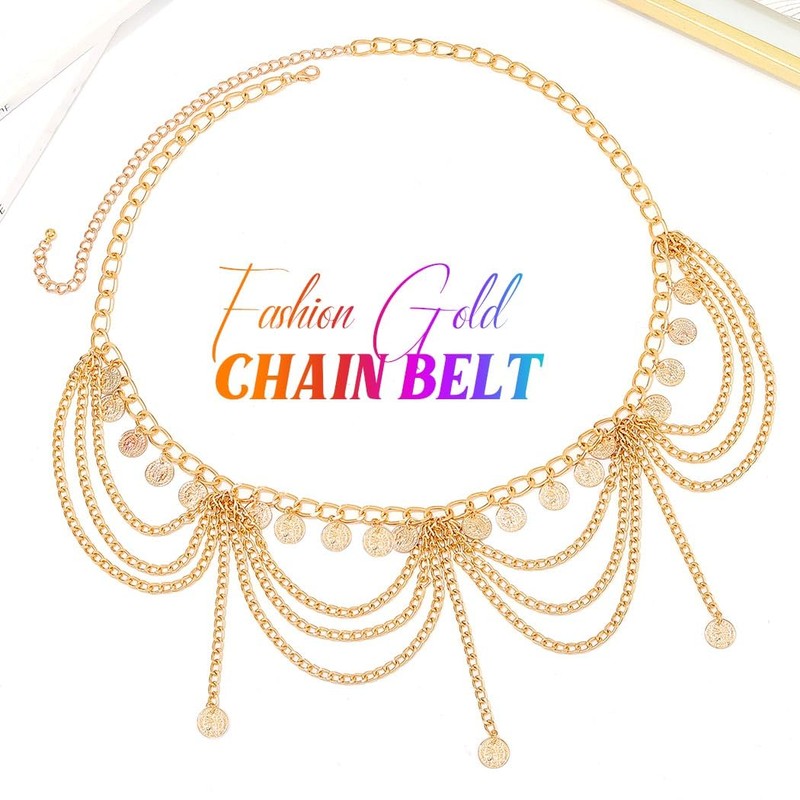 Brishow Gold Sequins Waist Chain Layered Belly Chain Body Chain