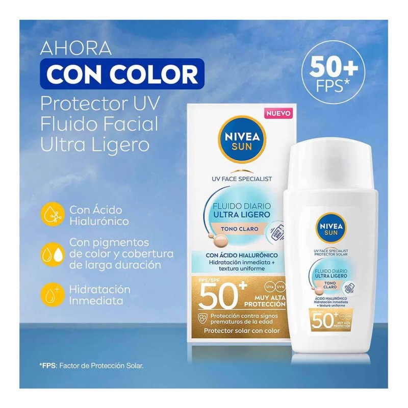 Protector Solar Facial Nivea Sun Fluido Diario Tono Claro Antioxidantes