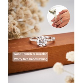 Oivley 2CT Moissanite Engagement Rings for Women, Solitaire Lab Created Diamond Rings with 18K White Gold Plated D Dolor Sterling Silver Fake Engagement Ring Promise Rings for Her-40