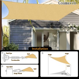 Coumavin 16'x20' Sun Shade Sail Rectangle Outdoor UV Block Square Canopy Sunshade Cover for Backyard Porch Pergola Deck Garden Patio, Dark Grey