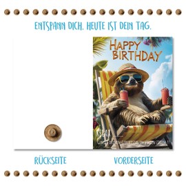 Vielucks Cosy Sloth Birthday Card with Envelope and Sticker, Funny Birthday Card Woman Man Beautiful Birthday Cards Birthday Card for Women Girlfriend Greetings Card Birthday Card