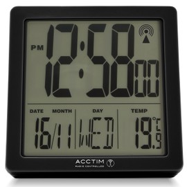 Acctim Varsity Digital Alarm Clock Radio Controlled Crescendo Alarm Date & Temperature Display (Black)