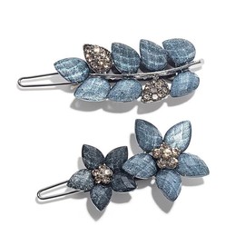 2Pcs Ink-Blue 2inch Vintage Rhinestone Hair Clips Sparkly Crystal Clips Flower Small Hair Barrettes Decorative Wedding Engagement Prom Valentines Hair Accessories for Women Girls Bride，Hair Clips