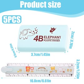 XUKZIMA 4 Pcs Classic Eraser Plastic Eraser and 1 Pcs Plastic Folding Ruler 30cm Transparent Ruler Geometric Ruler School Stationary Ruler Straight Ruler for School Children Kids Office