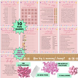 Baby Shower Games for Girl 10 Dont Say Baby Tummy Tape Bingo Game Cards Pens Pacifiers Balloons Fun