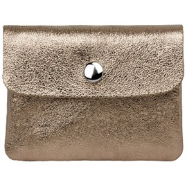 Caspar Small Genuine Leather Women's Purse with Zip and Press Stud – GB416 – Made in Italy, Platinum Metallic