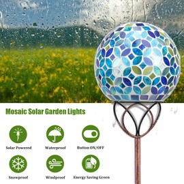 VCUTEKA Solar Outdoor Lights Garden Decor Mosaic Solar Garden Lights Waterproof Glass Ball LED Pathway Stake Light for Landscape Lawn Patio Yard Decoration 6 inch, Blue