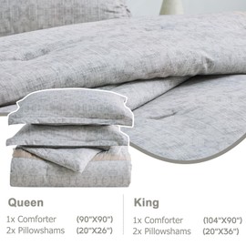 Finlonte Luxury Comforter King Size, King Comforter Set, Brushed Cotton Comforter, Cloud Soft Bedding Sets, Modern Color Patchwork Comforter Bed Spread for All Season, Brown/Gray, 3 Pieces