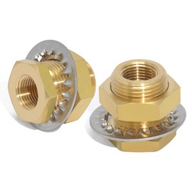 Boeray 2pcs Brass Pipe Fitting 3/8" NPT Female x 3/8" NPT Female 1.3" Length Outer Diameter 1"-14 Bulkhead Coupling Bulkhead Tank Fitting Frame Hose Connector Fit min 25mm Hole