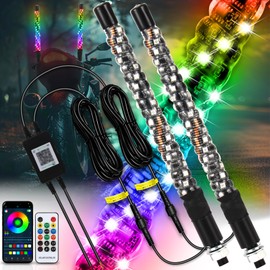 PUNKZZ 30cm Par Antenas Led para Auto Moto/ATV/UTV, Antena led para cuatrimoto, Ajedrez Playa Luces RGB, Impermeable con Remoto Y App
