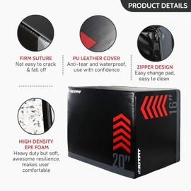 RitFit 3 in 1 Extra Firm Soft Plyo Box 300lb Weight Capacity 24”x 20”x 16”-B Medium