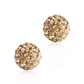 BAYUEBA Women's 925 Sterling Silver Crystal Ball Stud Earrings 8Mm Light Golden