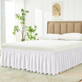 Biscaynebay Queen Bed Skirt 15 inch Drop-White Dust Ruffle Bedskirt with Pompoms-Wrap Around Bed Skirting Easy Fit Elastic Strap-Silky Luxurious Fabric Wrinkle Free-for Women Men Kids