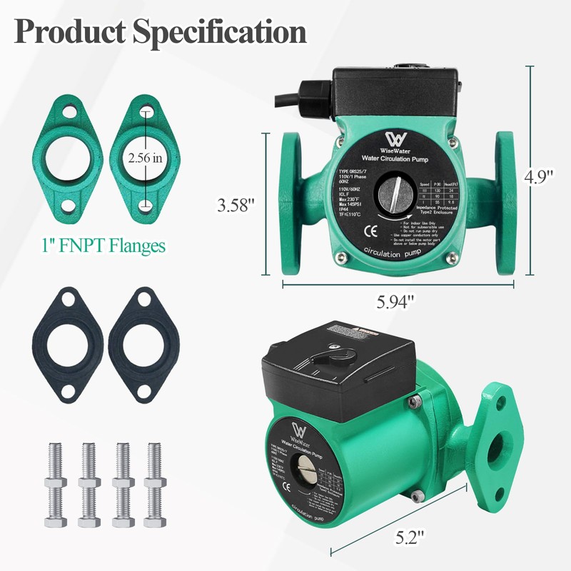 AB 110V Circulation Pump, 130W 13 GPM Hot Water Recirculating
