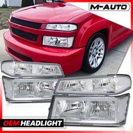 M-AUTO Headlights Assembly Compatible with 2004-2012 Chevy/GMC Colorado/Canyon, Chrome Housing Clear Reflector Left and Right Pair Set