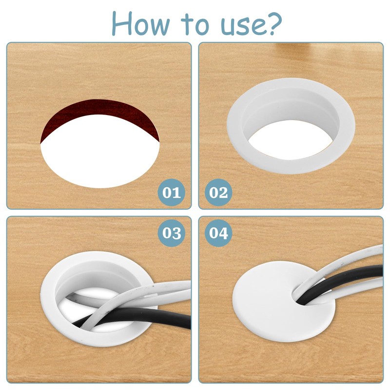 Cable Grommet Desk White 38 mm Cable Hole Cover Plastic