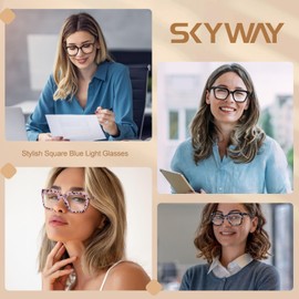 SKYWAY Oversized Blue Light Filter Glasses Women Men Stylish Retro Square Blue Light Glasses Computer Glasses Gaming Glasses Without Strength, Anti-Glare / UV Protection, 2 Black Tortoise