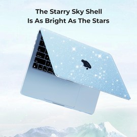 EooCoo Compatible for MacBook Air 13 inch Case M4 M3 M2 2025 2024 2022 Release, A3240 A3113 A2681 with Touch ID, Transparent Plastic Hard Shell Cover Mac 13.6 - Glitter Crystal Blue Sky