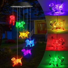 Toodour Solar Wind Chime, Color Changing Wind Chimes Dog, LED Decorative Mobile, Gifts for Mom Grandma, Waterproof Outdoor Decorative Lights for Garden, Patio, Yard, Window Outdoor Decor