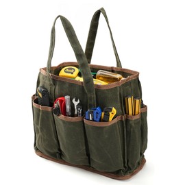 GEMIU 14in Tool Bag, Heavy Duty 16oz Waxed Canvas Bag 11-Pocket Portable Tool Bag Organizer Storage Toolbox for Gardener Welders Electrician Working Men Mechanic | 14" L x 5.5" W x 10.5" H Dark Green