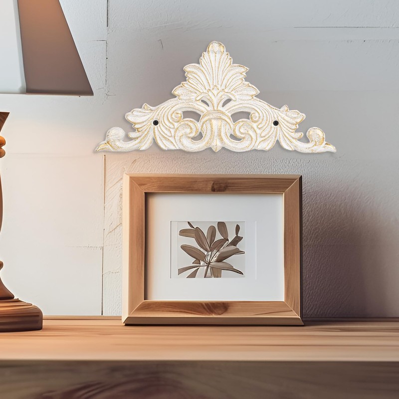 Sungmor Victorian Style Cast Iron Wall Plaque, Antique White Fleur