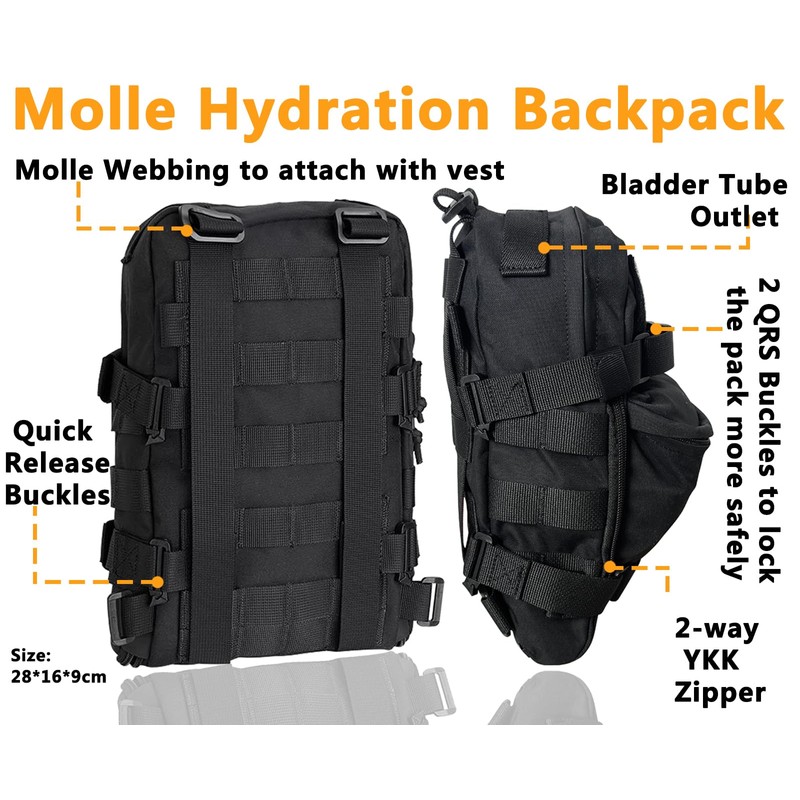 TWINFALCONS Tactical Hydration Backpack, Molle Backpack 500D Nylon Hydration Backpack